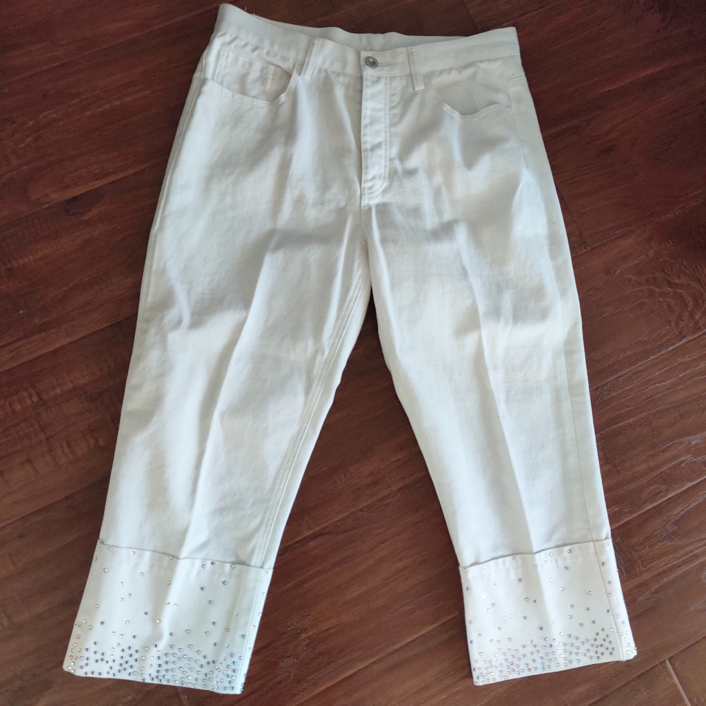 Dkny Womens White Bedazzled Crop Cuffed Capri